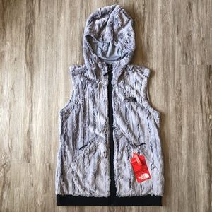 NWT North Face fuzzy hooded vest - grey and black